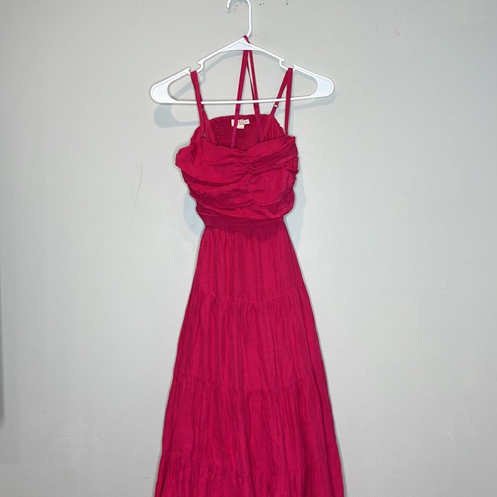 Anthropologie Let‎ Me Be Cutout Tiered Dress Open Back Maxi Hot Pink Extra-Small - Picture 2 of 10